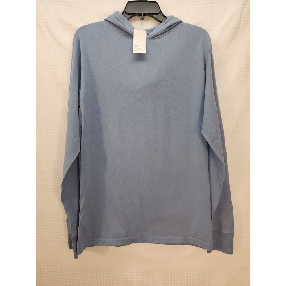 ComfortWash by Hanes Size Small Men's Blue Jersey Hooded Long Sleeve T-Shirt